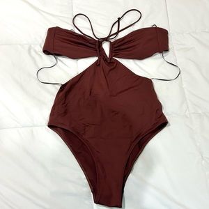 ZARA brown cutout one piece bathing suit